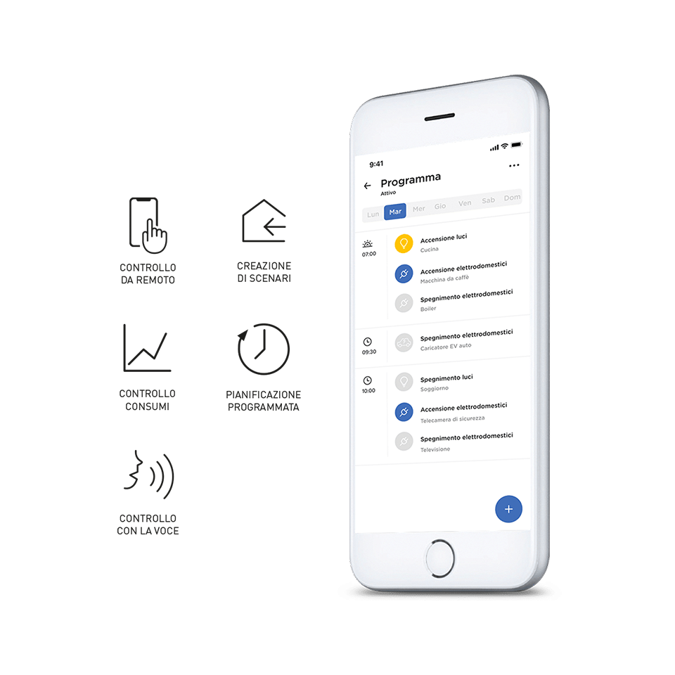 Schermata App Home+Control: pianificazioni programmate