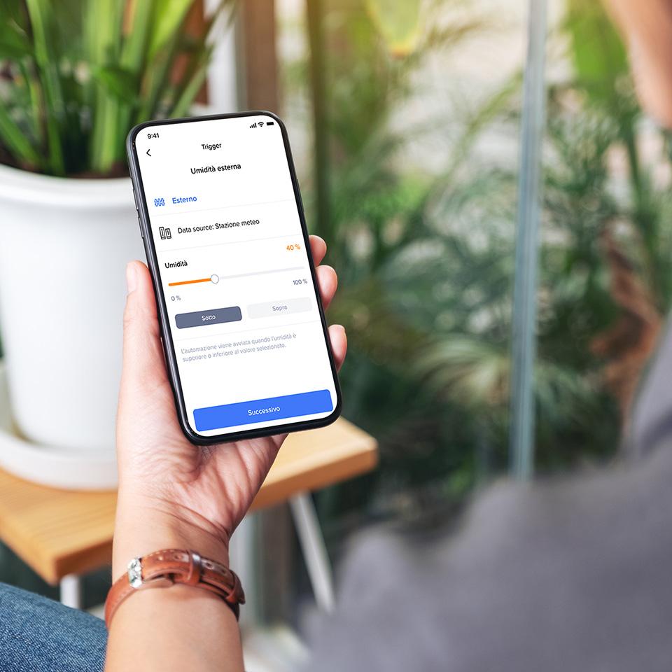 Dati sull'umidità esterna mostrati all'interno dell'app Home+Control